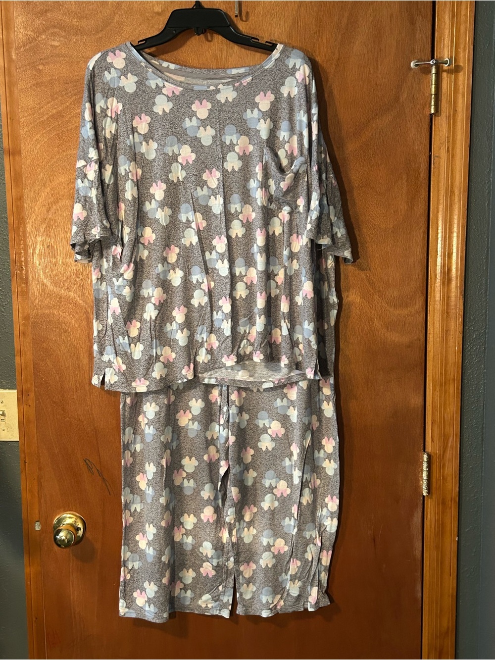 Disney Gray Pajama Set with Pink & Blue Minnie Mouse Print